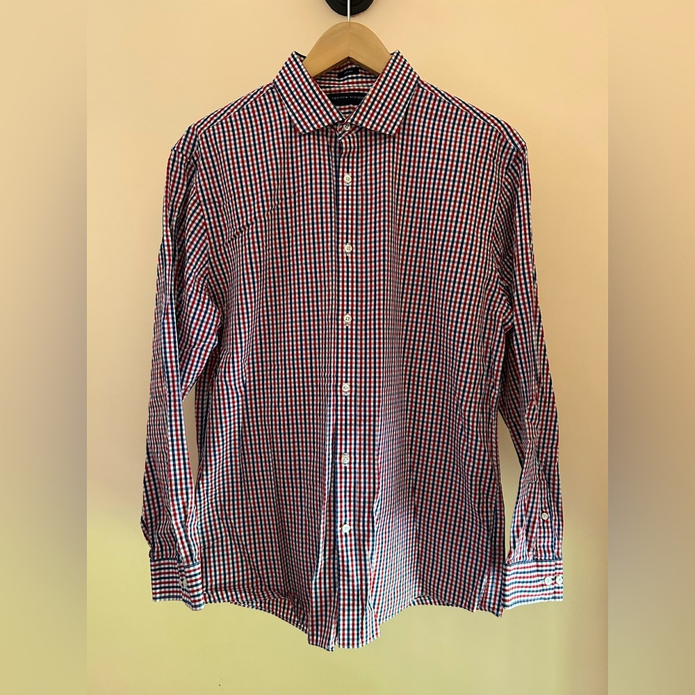 Tommy Hilfiger Slim Fit Button Up| Men Size L (16–16.5|32/33) | Red,White & Blue - Picture 3 of 8